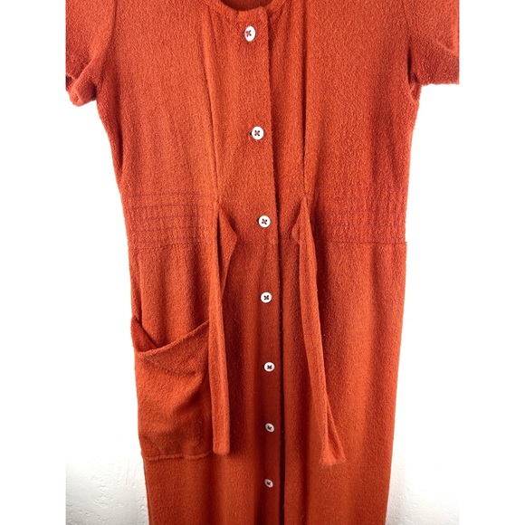 Vintage 70s E-Stewart Dress Full Button Down Brown / Red Ca Size D Belted - Picture 2 of 5